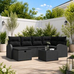 Garden Sofa Set 7 Piece Black Outdoor Seating Poly Rattan Modular Lounge with