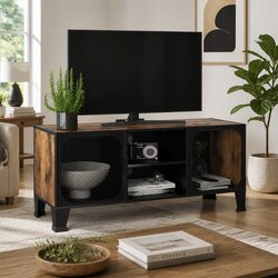 Friendly Rustic Brown TV Cabinet with Mesh Design