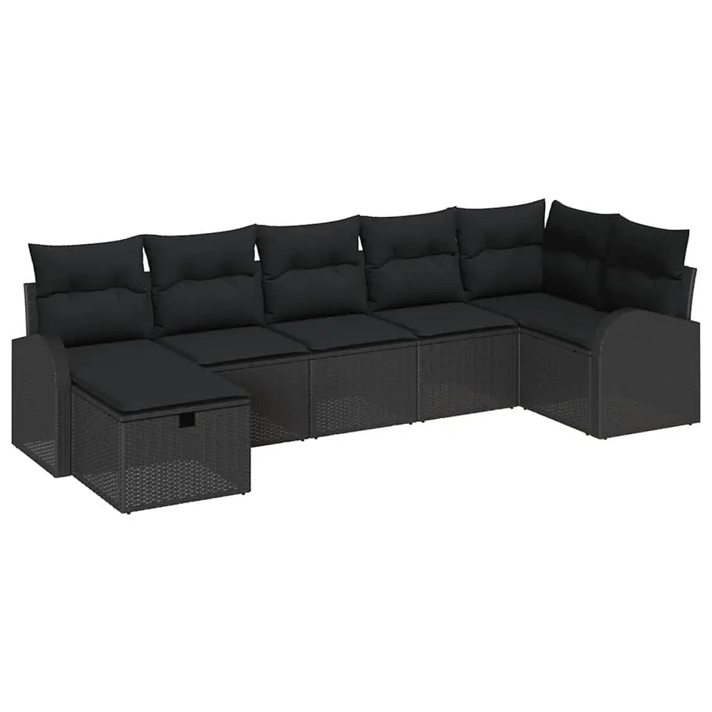Outdoor Sofa Set 7 Piece Black Poly Rattan Weather Resistant with Storage Compartments
