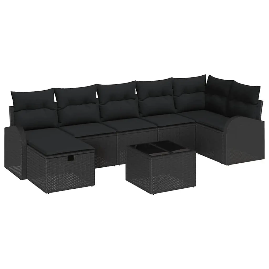 Outdoor Garden Sofa Set 8 Pieces Black Poly Rattan with Storage