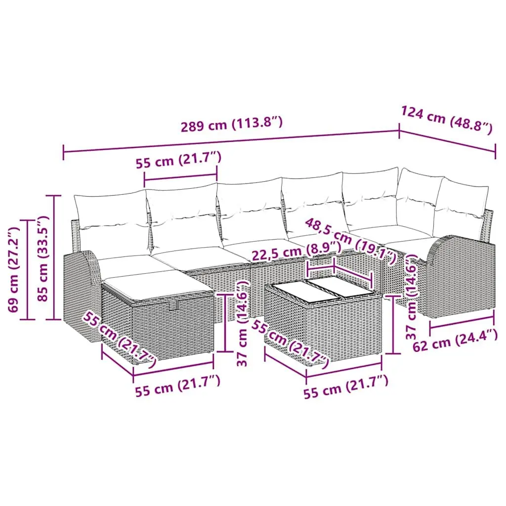 Outdoor Garden Sofa Set 8 Pieces Black Poly Rattan with Storage
