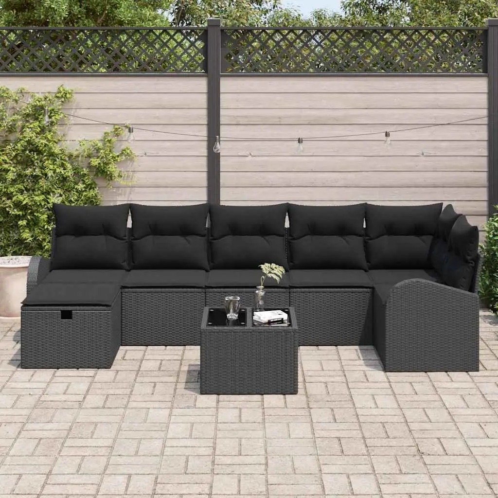 Outdoor Garden Sofa Set 8 Pieces Black Poly Rattan with Storage