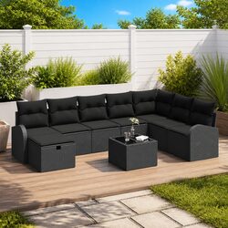 Outdoor Sofa Set with Storage Cushion Manual Adjustment Black Poly Rattan Garden
