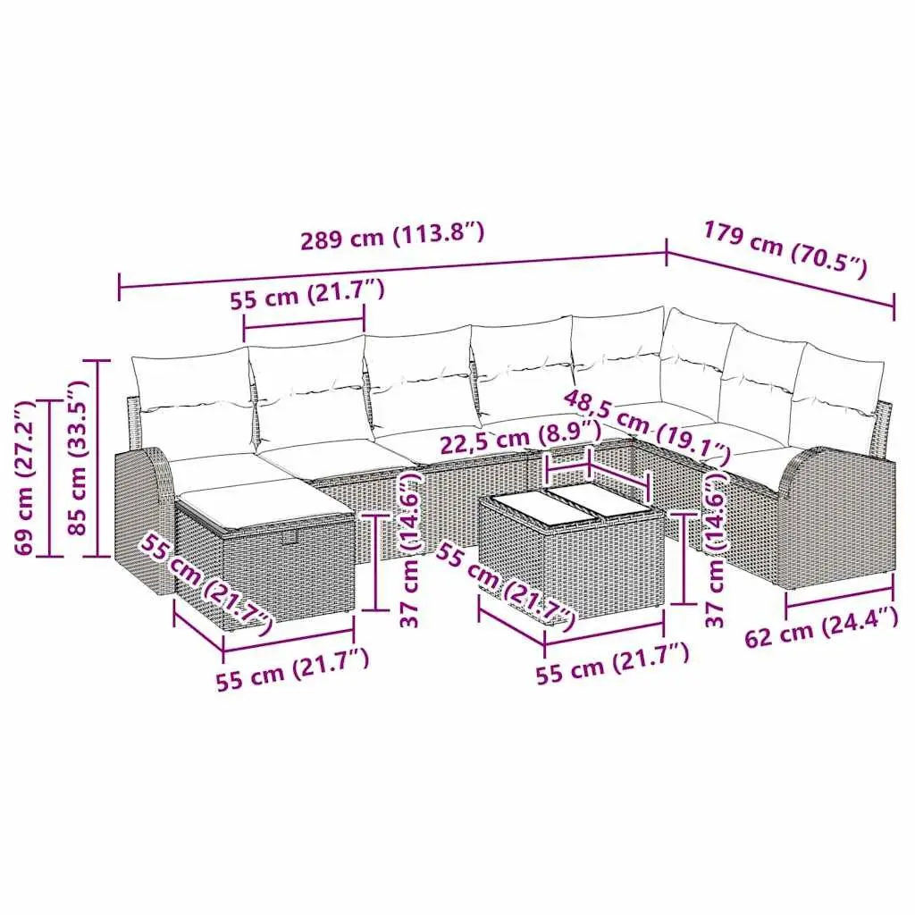 Outdoor Sofa Set with Storage Cushion Manual Adjustment Black Poly Rattan Garden