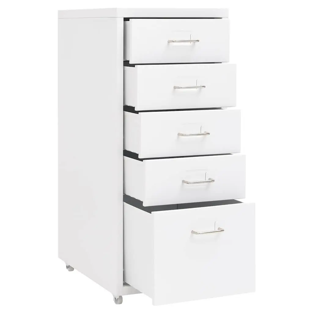 Metal Filing Cabinet Mobile Organizer 5 Drawer White 28W x 41D x 69H cm