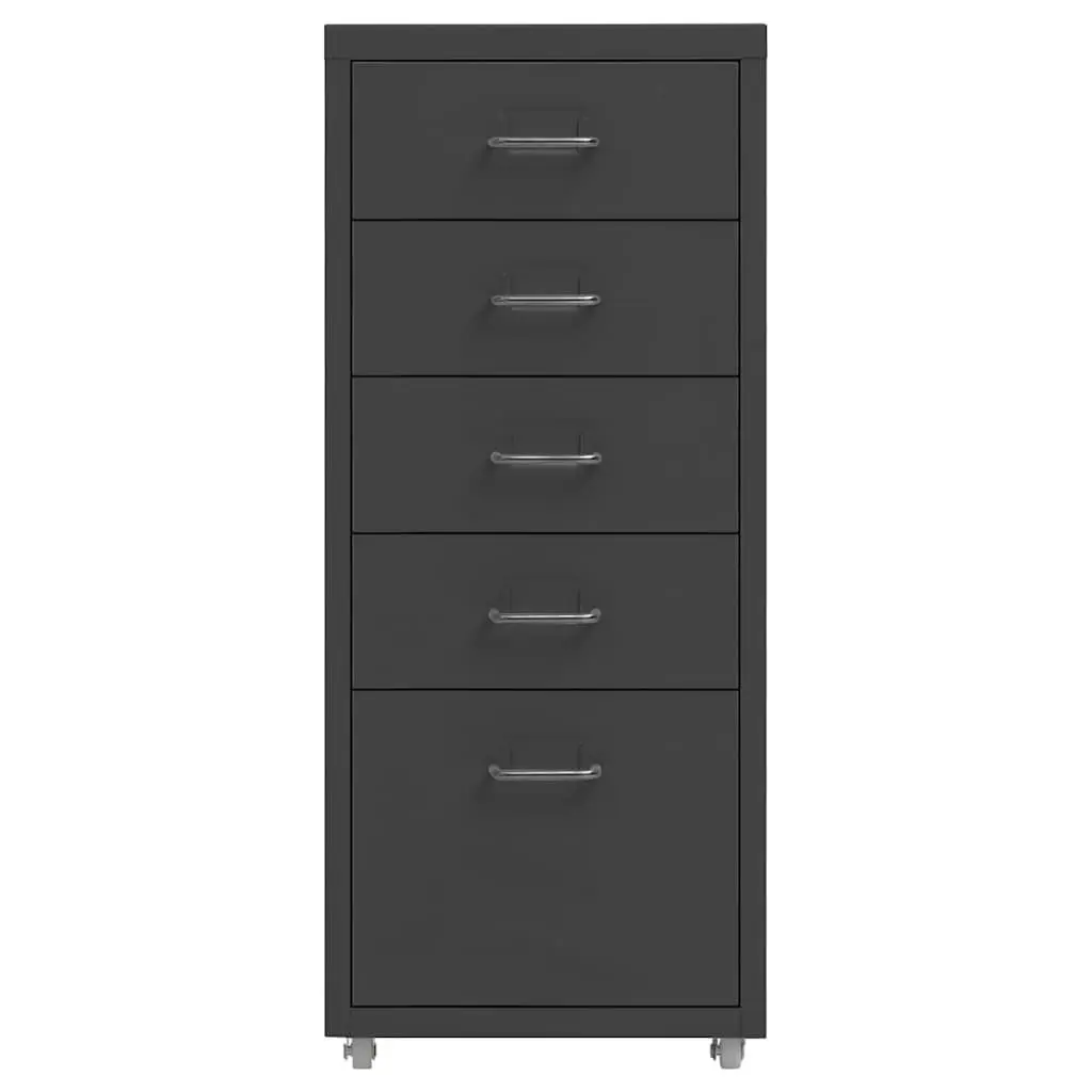 Mobile File Cabinet 5 Drawer Metal Office Storage Filing Chest Wheels Anthracite