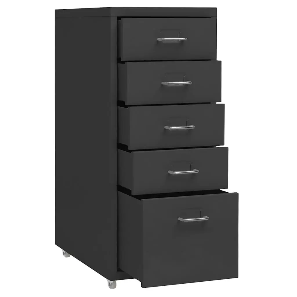 Mobile File Cabinet 5 Drawer Metal Office Storage Filing Chest Wheels Anthracite