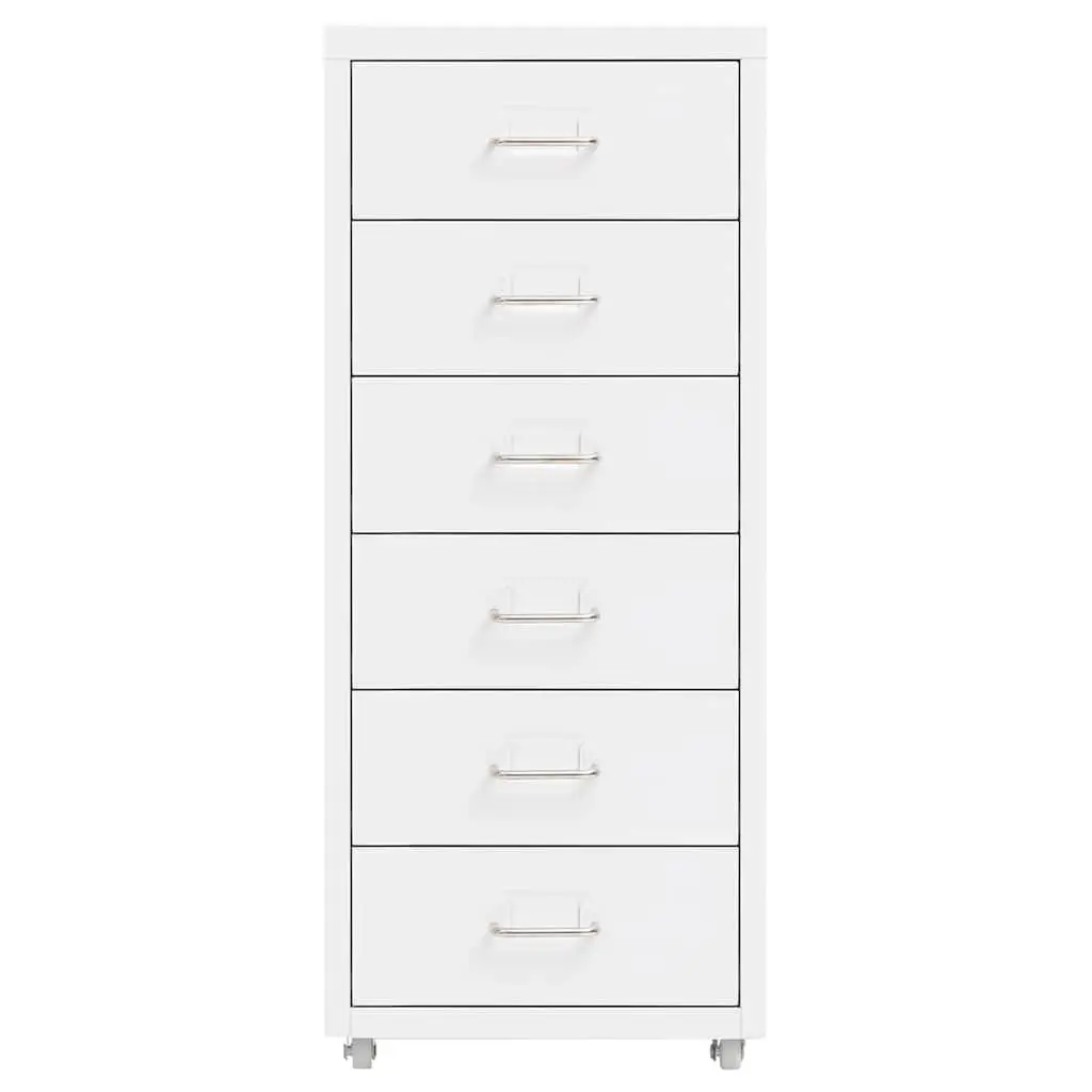 Mobile Filing Cabinet 6 Drawer White Metal Organizer with Wheels
