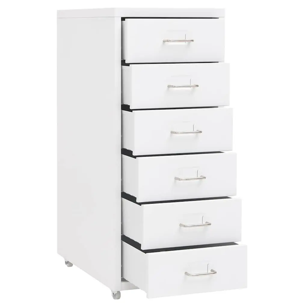 Mobile Filing Cabinet 6 Drawer White Metal Organizer with Wheels