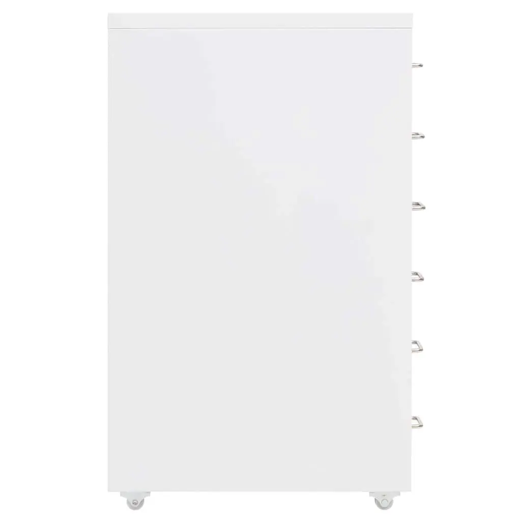 Mobile Filing Cabinet 6 Drawer White Metal Organizer with Wheels