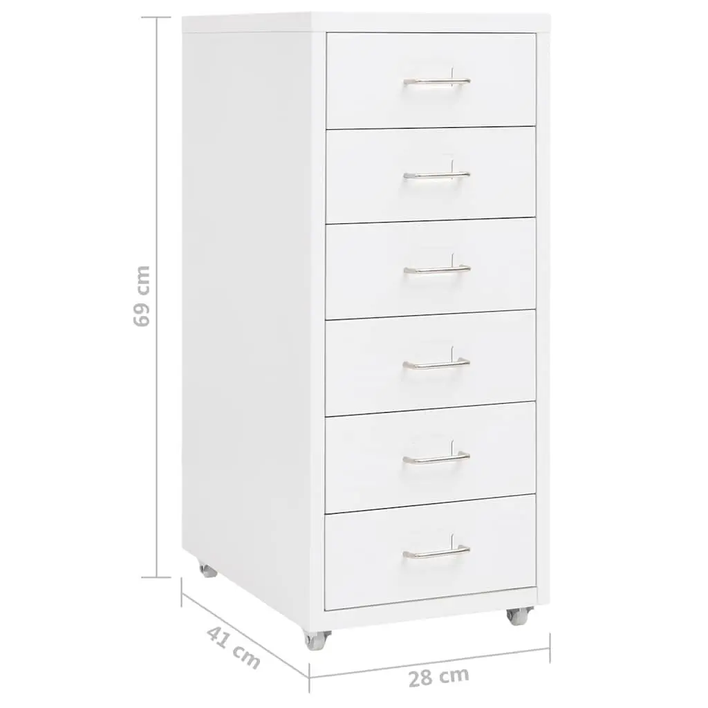 Mobile Filing Cabinet 6 Drawer White Metal Organizer with Wheels