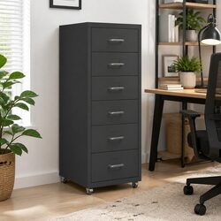 Mobile Filing Cabinet 6 Drawer Office Metal Storage With Wheels Anthracite