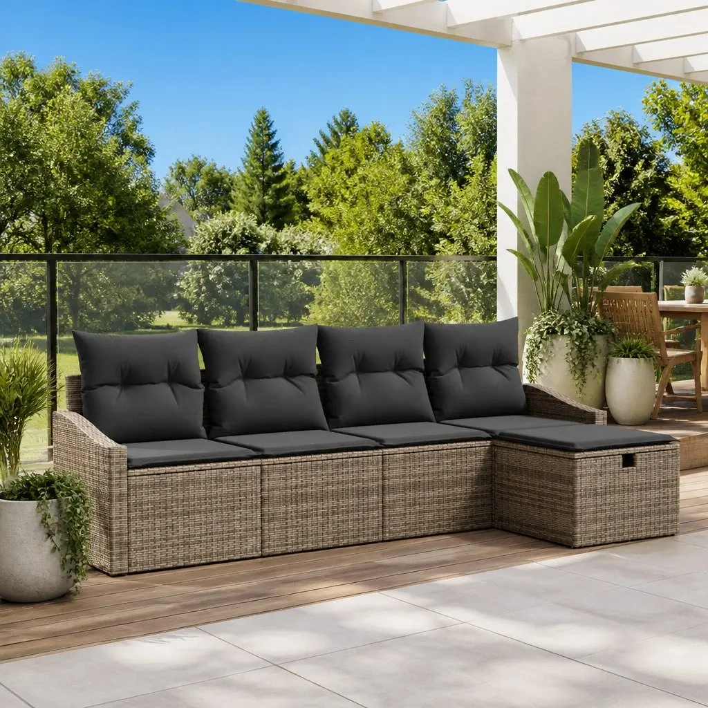 Outdoor Garden Sofa Set 5pcs Grey Modular Seating with Storage Benches