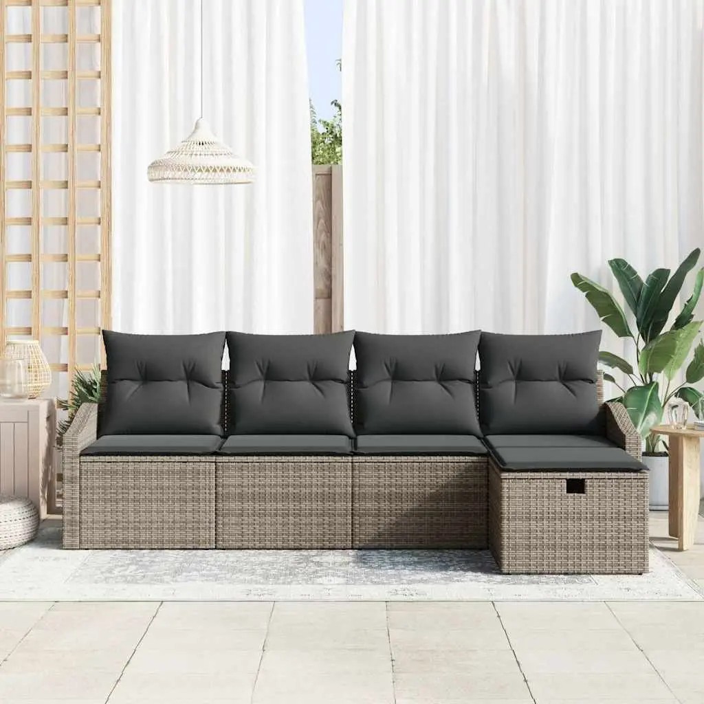 Outdoor Garden Sofa Set 5pcs Grey Modular Seating with Storage Benches