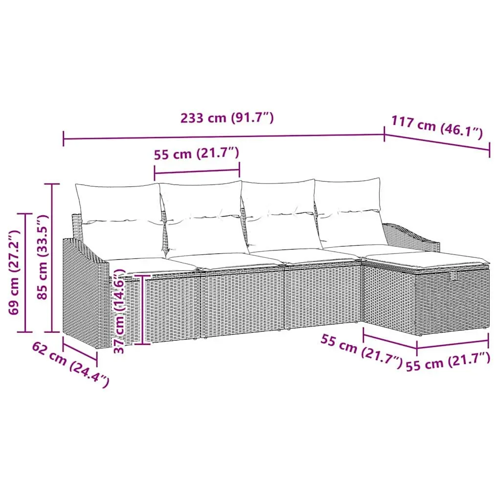 Outdoor Garden Sofa Set 5pcs Grey Modular Seating with Storage Benches