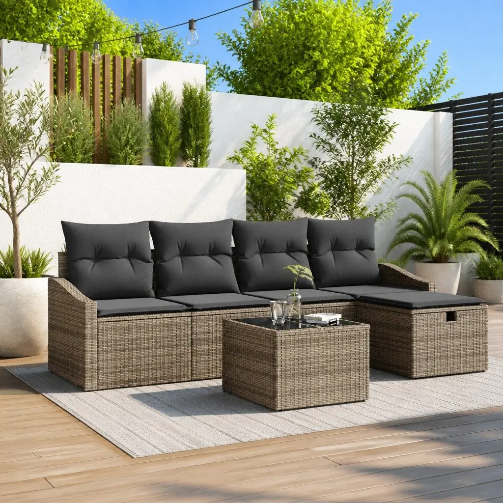 Modular Garden Sofa Set with Storage Grey Poly Rattan Outdoor Furniture