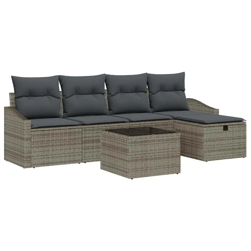 Modular Garden Sofa Set with Storage Grey Poly Rattan Outdoor Furniture