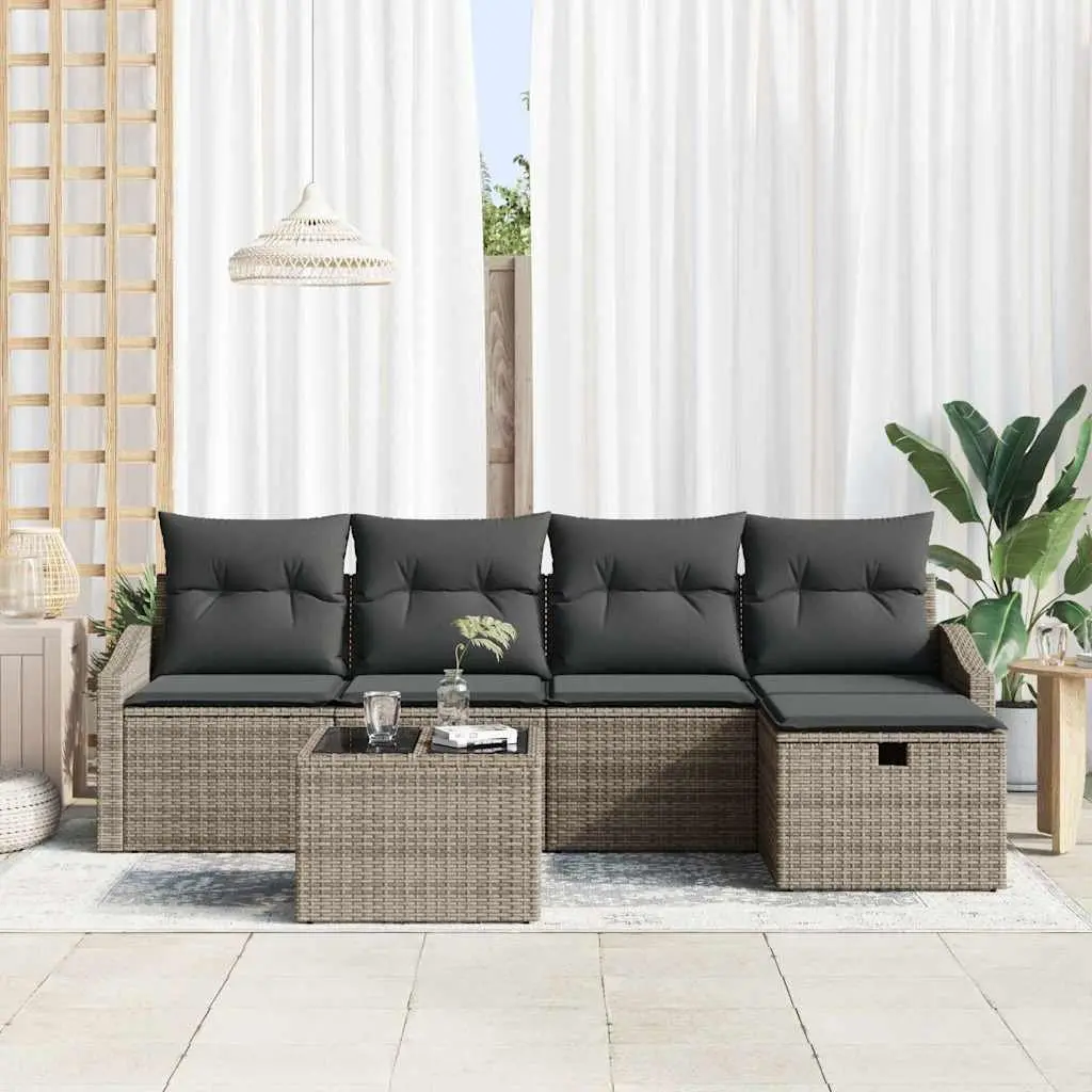 Modular Garden Sofa Set with Storage Grey Poly Rattan Outdoor Furniture