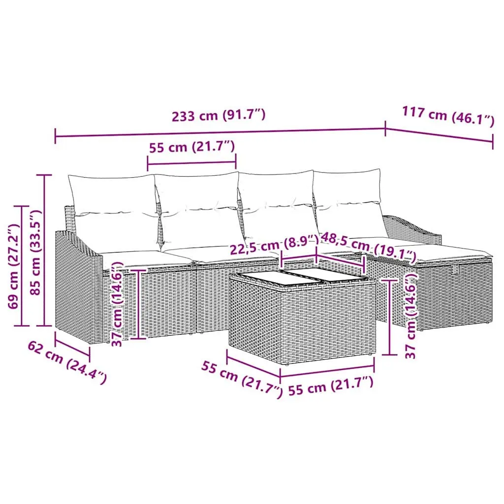 Modular Garden Furniture Black Poly Rattan Outdoor Sofa Set 6 Piece with Storage