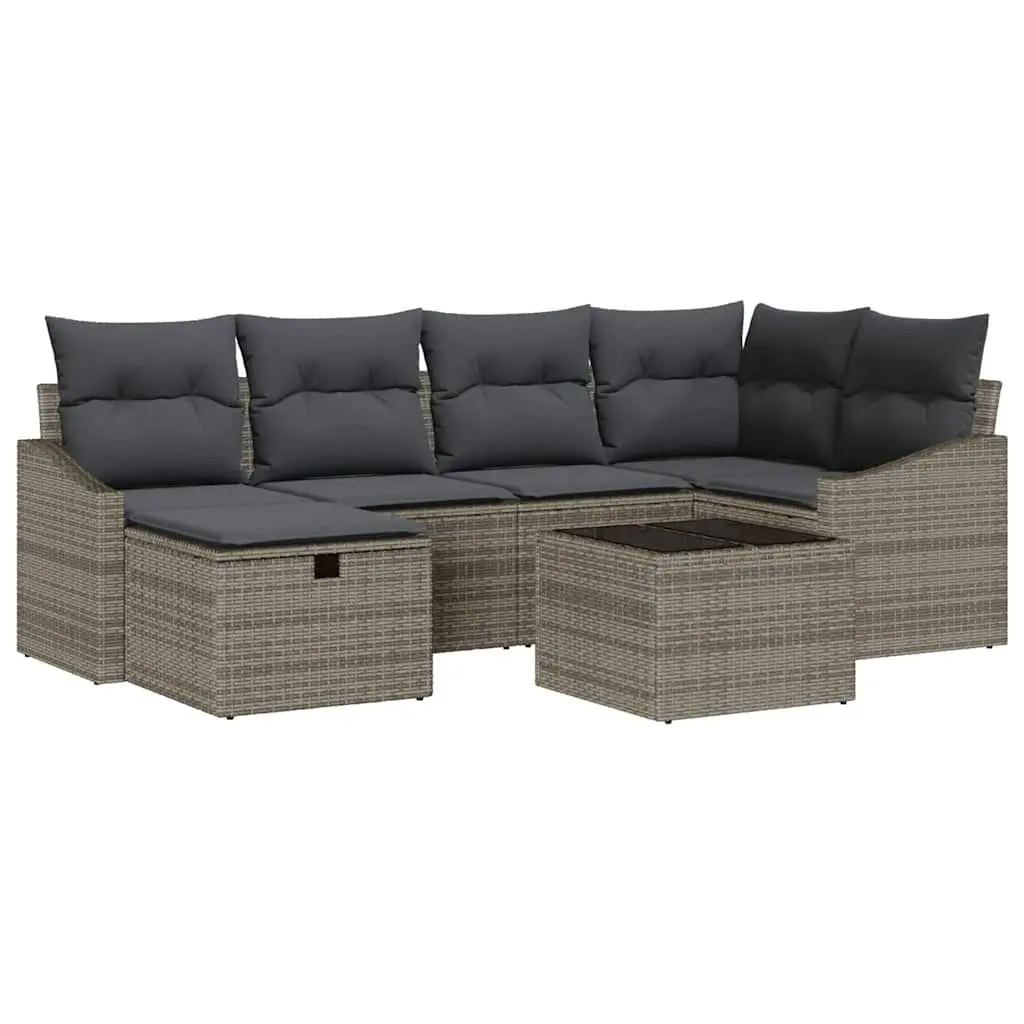 Outdoor Sofa Set with Storage Grey Poly Rattan Garden Furniture Modular Seating