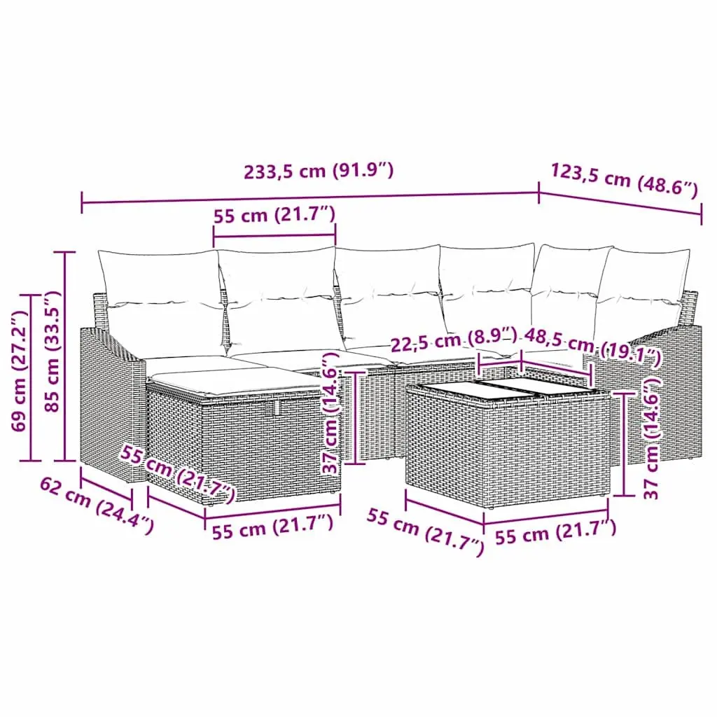 Garden Furniture Modular Outdoor Sofa Set Black Poly Rattan with Integrated Storage