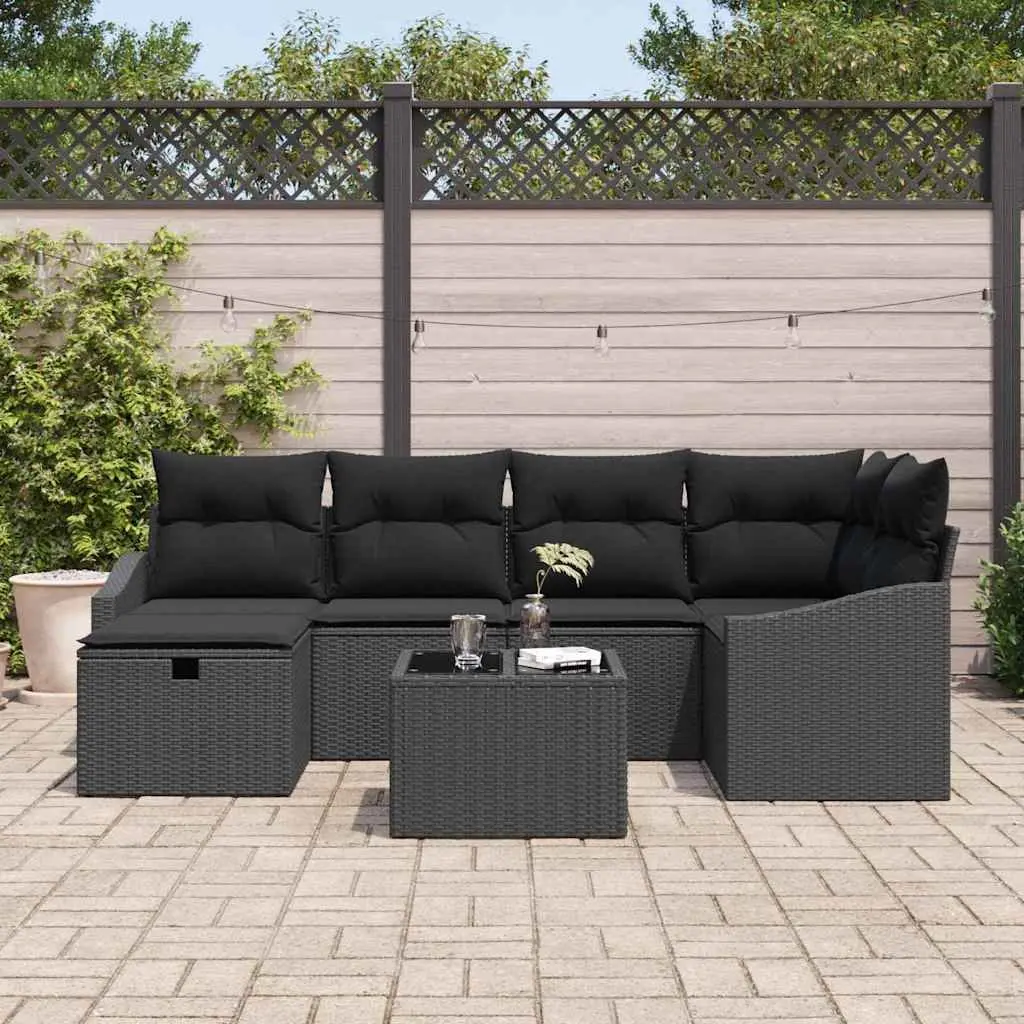 Garden Furniture Modular Outdoor Sofa Set Black Poly Rattan with Integrated Storage