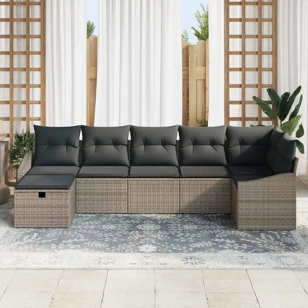 Outdoor Sofa Set Modular Grey Poly Rattan 7 Piece with Storage