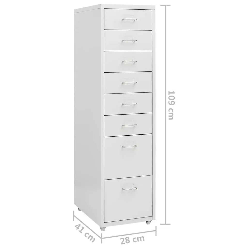 Mobile Filing Cabinet Grey Metal 8 Drawer Office Storage Chest with Wheels