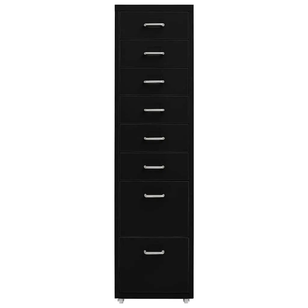 Mobile File Cabinet Metal 8 Drawer Office Storage with Wheels Black 28x41x109cm