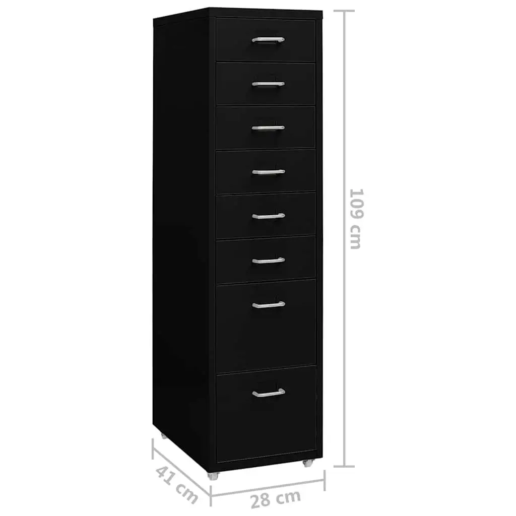 Mobile File Cabinet Metal 8 Drawer Office Storage with Wheels Black 28x41x109cm