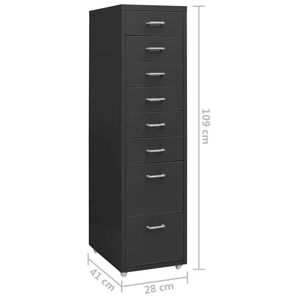 Mobile File Cabinet Metal 8 Drawer Anthracite with Wheels