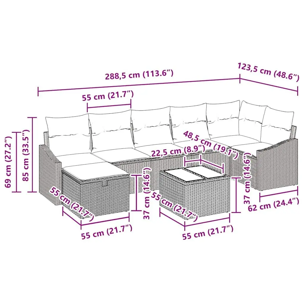 Grey Poly Rattan Outdoor Sofa Set with Storage Cushioned Modular Garden