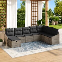 8 Piece Outdoor Modular Sofa Set Garden Furniture Light Grey Poly Rattan Lounge