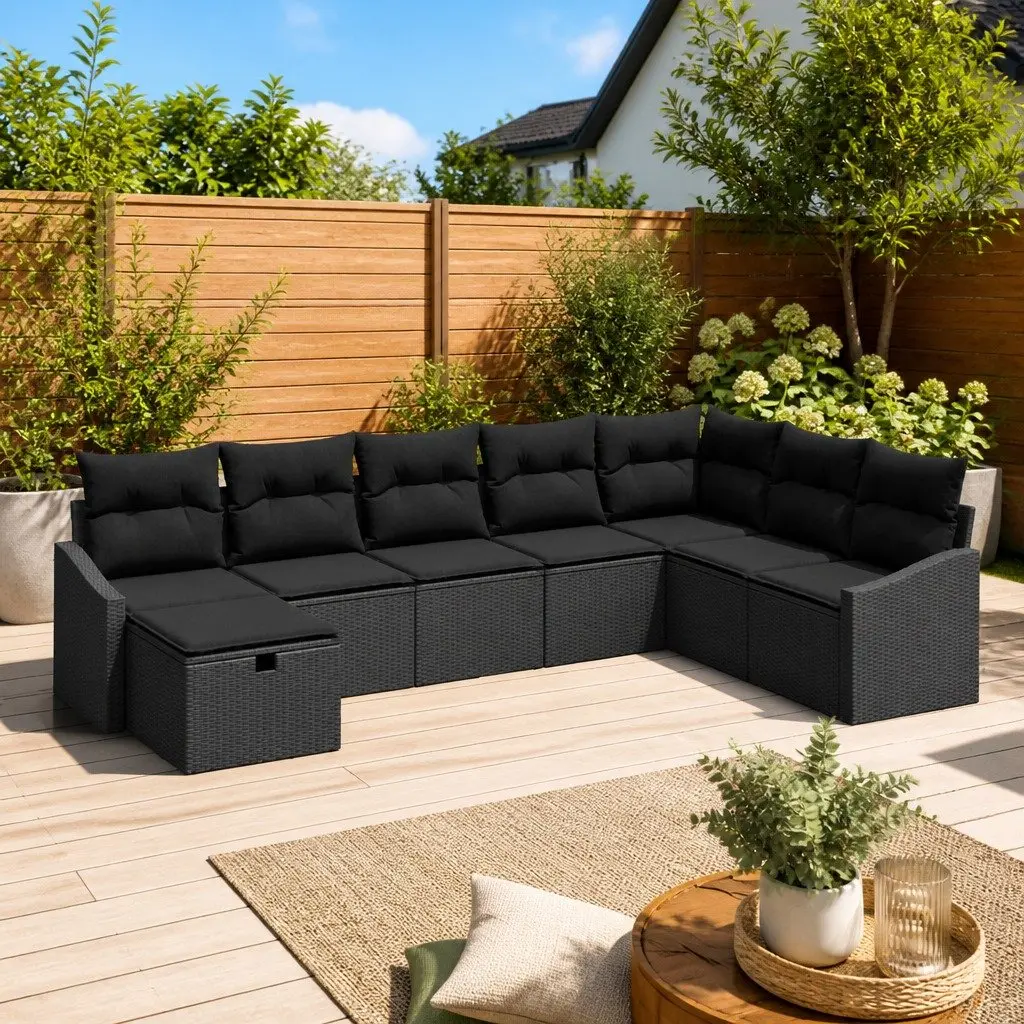 Modular Garden Sofa Set 8 Piece Poly Rattan Outdoor Lounge Grey