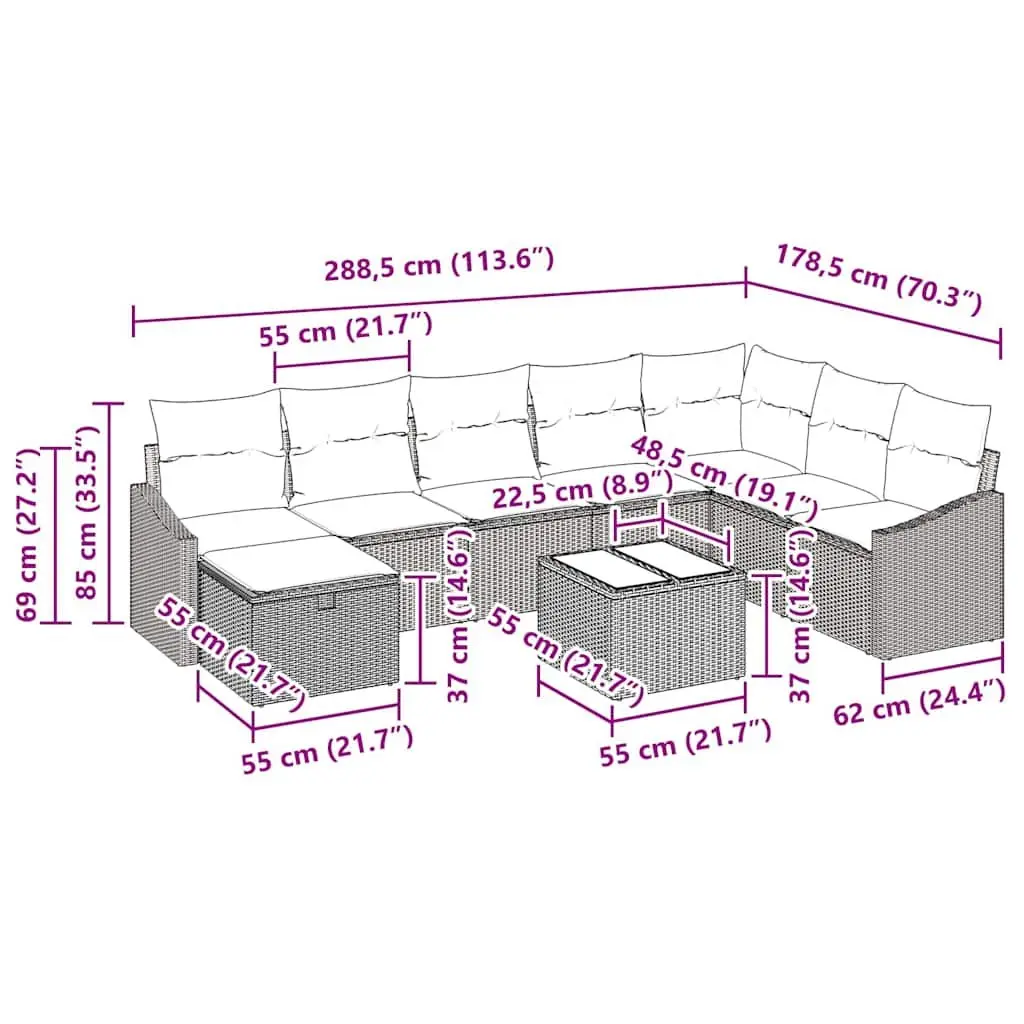 Outdoor Sofa Set 9 pcs Garden Furniture Modular Lounge with Storage Light Grey