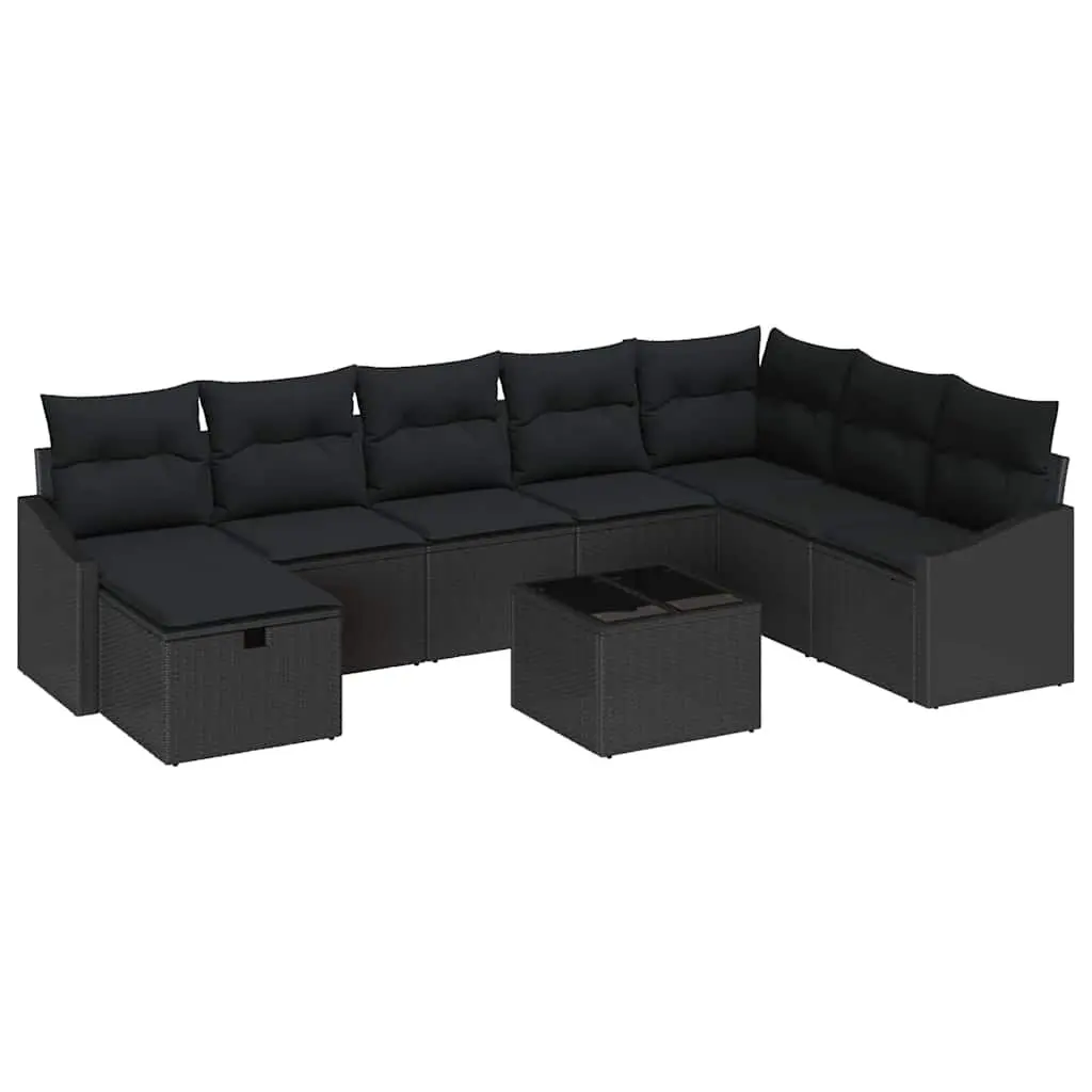 Outdoor Sofa Set Modular Black Poly Rattan 9 Pieces