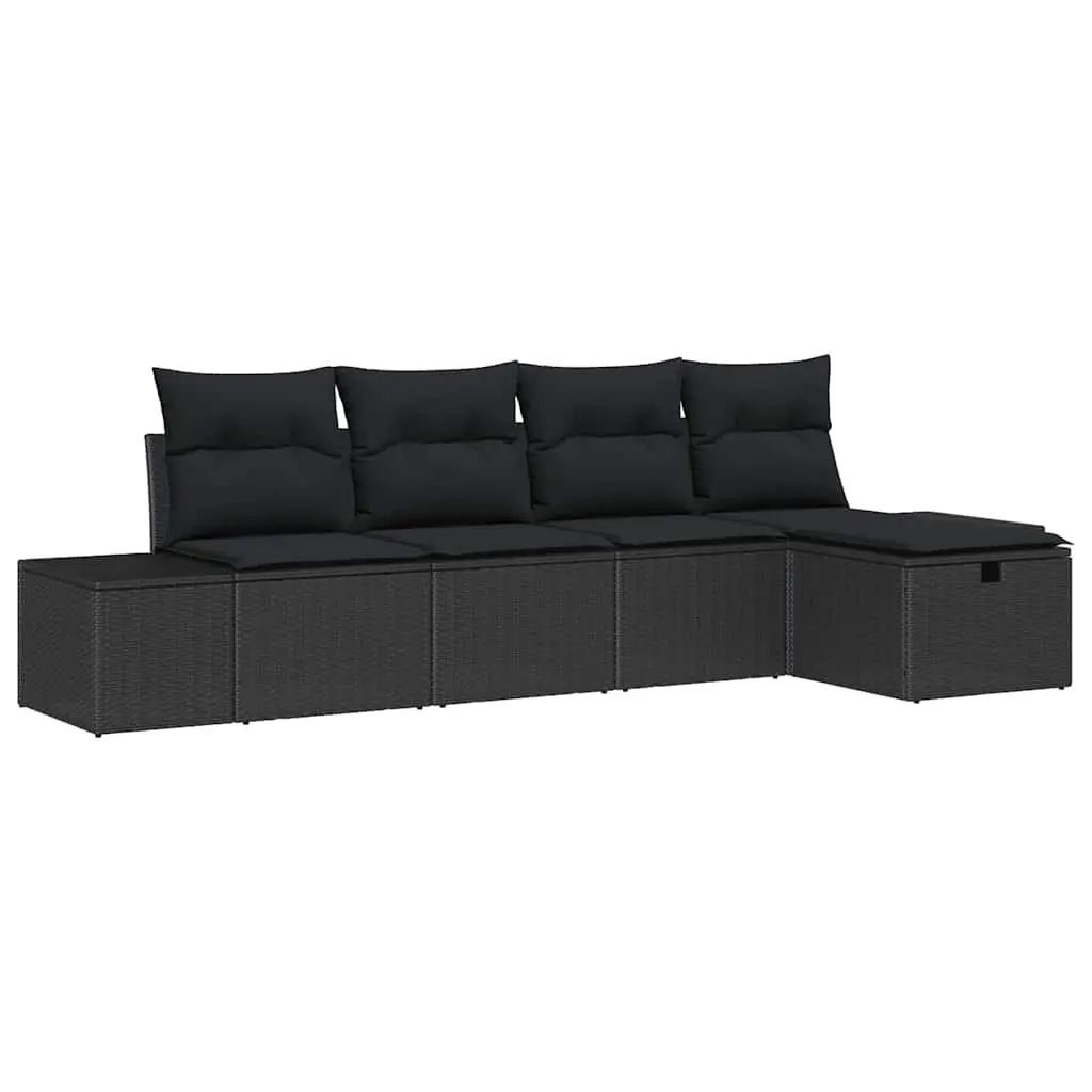 Modular Black Garden Sofa Set 5 Piece Outdoor Furniture with Cushions