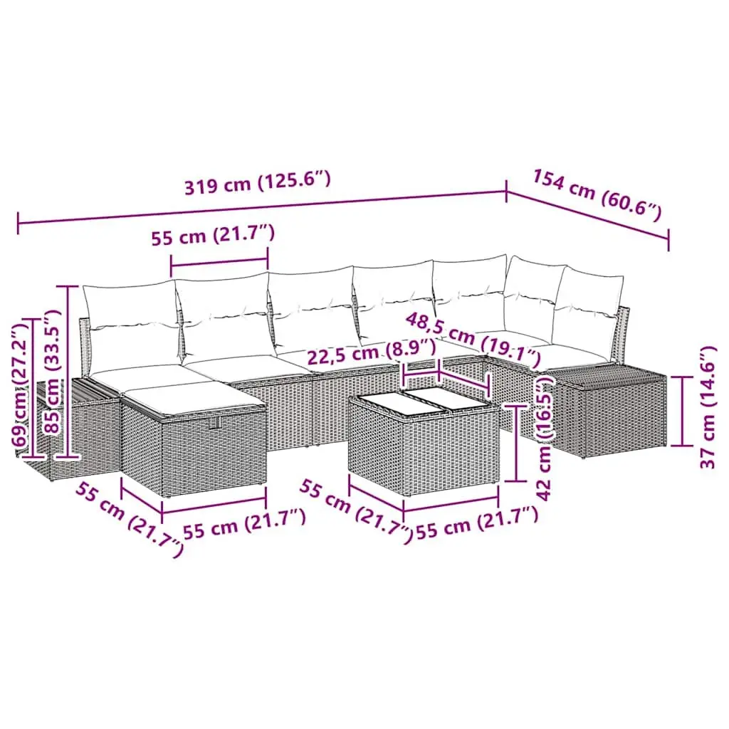 Garden Sofa Set 8 Piece Outdoor Lounge Furniture Black Poly Rattan with Cushions