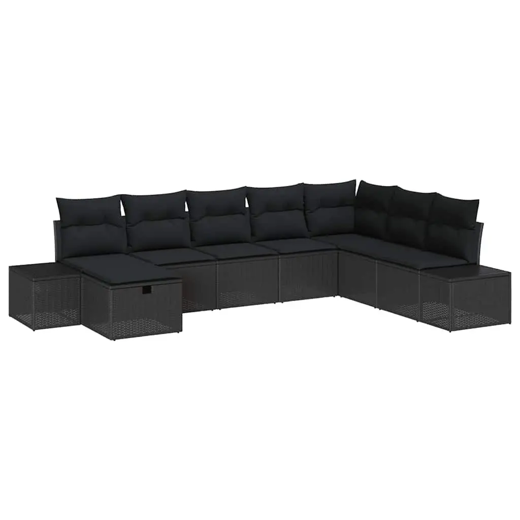 Garden Sofa Set 8 Pcs Outdoor Furniture Black Poly Rattan Modular Lounge Seating