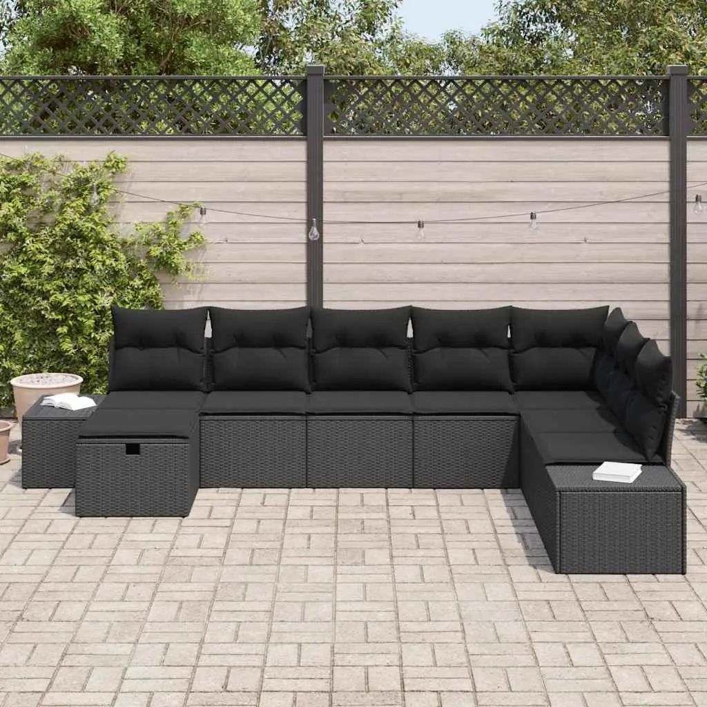Garden Sofa Set 8 Pcs Outdoor Furniture Black Poly Rattan Modular Lounge Seating