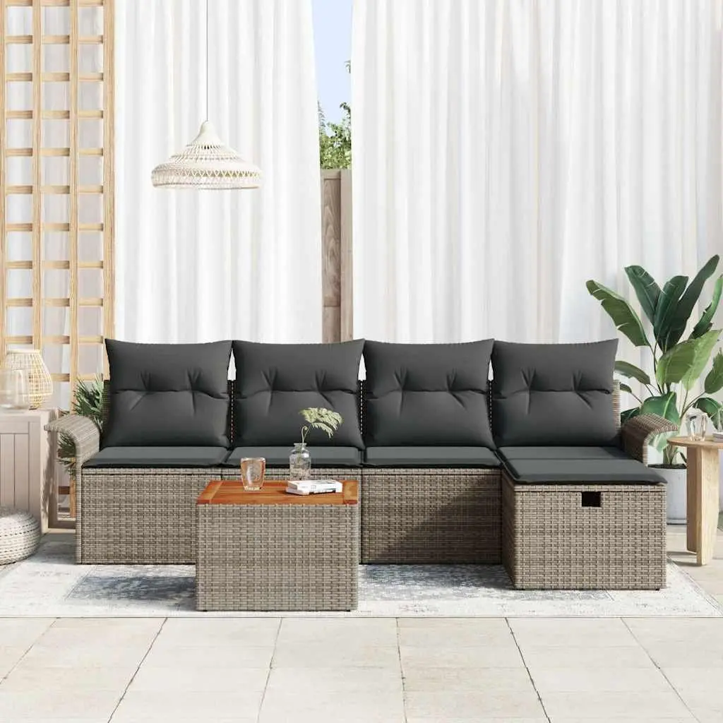 Outdoor Garden Sofa Set 6 Piece Grey Poly Rattan Patio Furniture Lounge