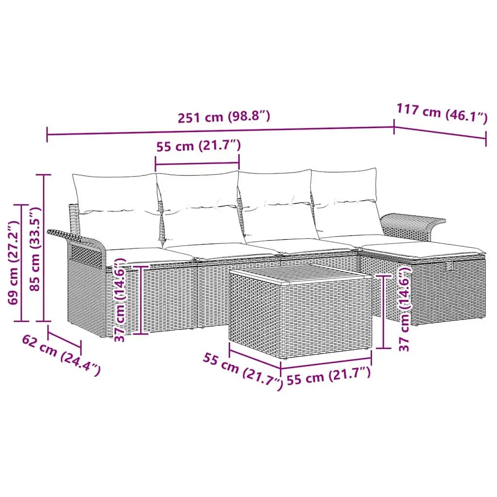Outdoor Garden Sofa Set 6 Piece Grey Poly Rattan Patio Furniture Lounge