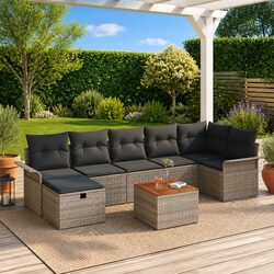 Garden Sofa Set 8 Piece Outdoor Lounge Modular Grey Poly Rattan with Cushions