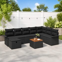 Friendly 9-Piece Modular Black Patio Sofa Set