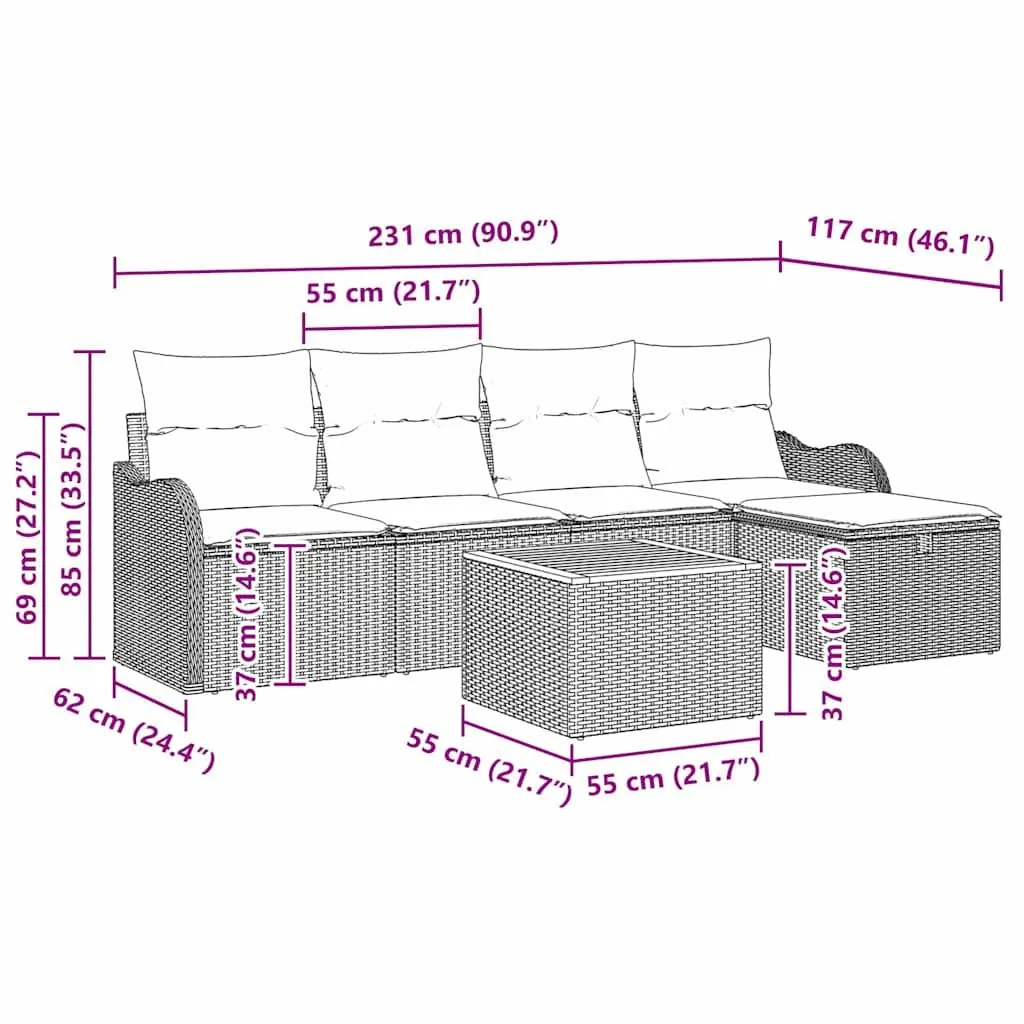 Garden Sofa Set Modular Outdoor Furniture Grey 6 Piece
