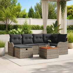 Garden Sofa Set 7pcs Grey Poly Rattan Outdoor Furniture with Cushions Modular