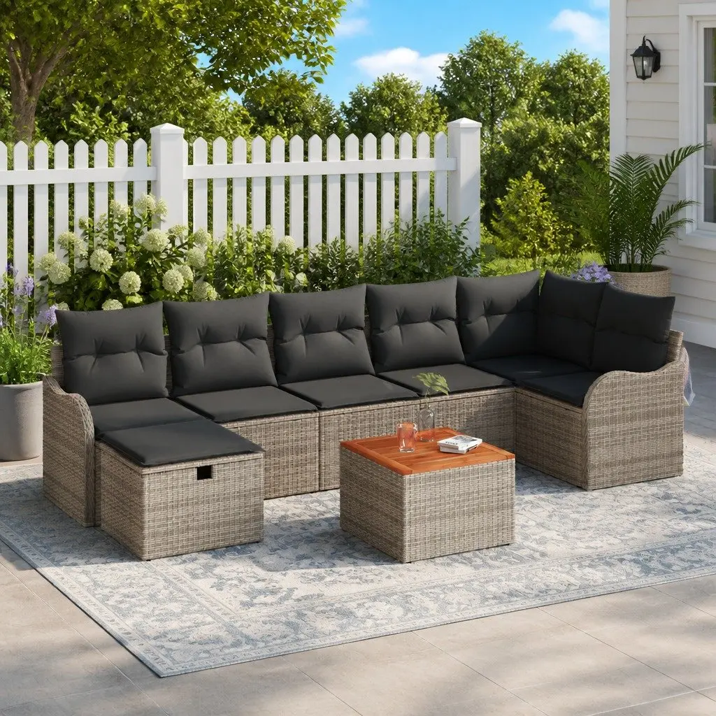 Modular Garden Sofa Set Grey Poly Rattan Outdoor Furniture 8 Piece Lounger