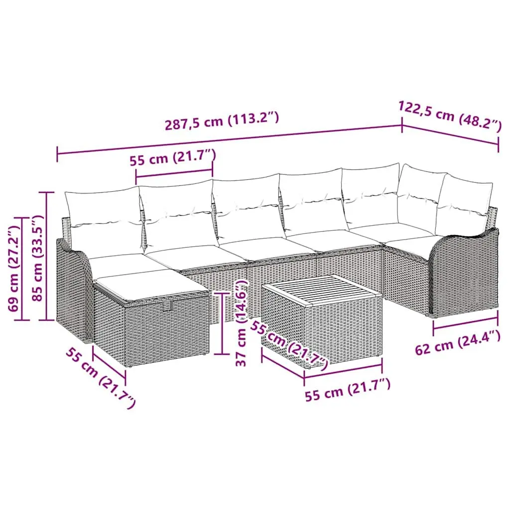 Modular Garden Sofa Set Grey Poly Rattan Outdoor Furniture 8 Piece Lounger