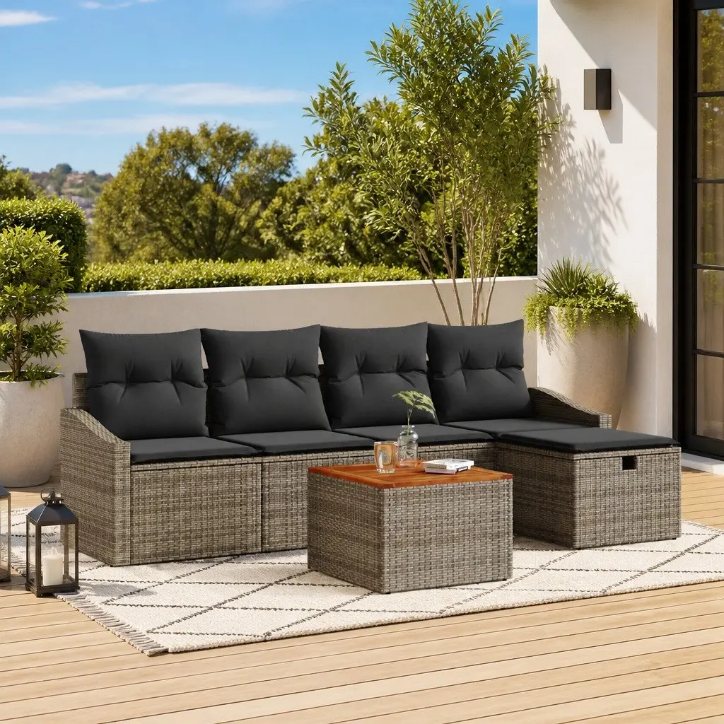 Garden Sofa Set Modern Grey Poly Rattan 6 Piece Outdoor Furniture