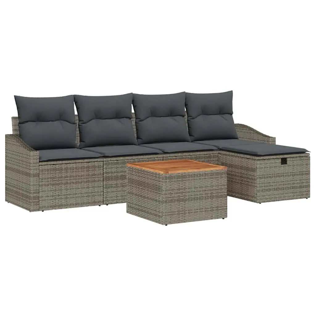 Garden Sofa Set Modern Grey Poly Rattan 6 Piece Outdoor Furniture